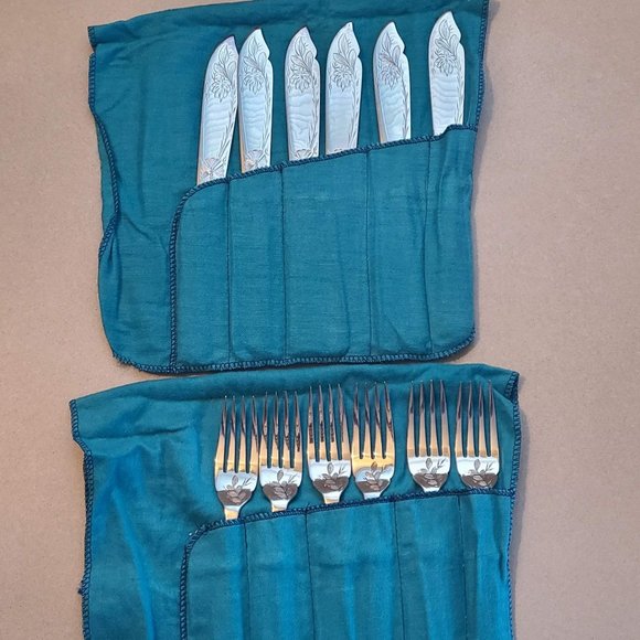 Silver Plated Fishbone Knife & Fork Set - Picture 2 of 10